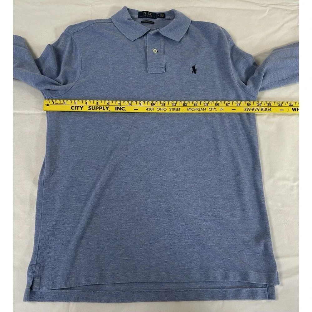 Polo Ralph Lauren Polo Shirt Men's Med Blue Long Sleeve Custom Fit 100% Cotton